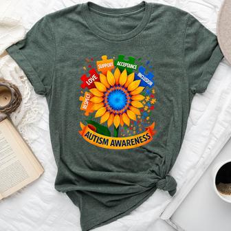 Autism Awareness Sunflower Respect Love Support Blue Autism Bella Canvas T-shirt - Thegiftio