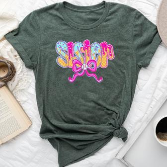 Baseball Sister Drip Ice Cream Baseball Bow Game Day Bella Canvas T-shirt - Thegiftio UK