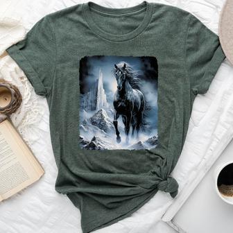 Beautiful Black Horse Running Through The Snow Bella Canvas T-shirt - Thegiftio UK