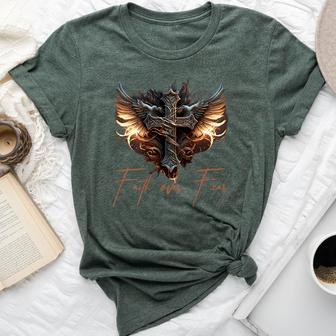 Biker Angel Wings Christian Cross Faith Over Fear On Back Bella Canvas T-shirt - Thegiftio UK