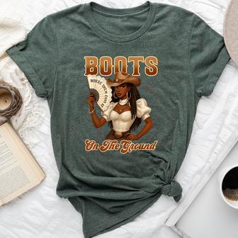 Black History Boots On The Ground Cowgirl Western Black Girl Bella Canvas T-shirt - Thegiftio