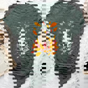 Cat Fall Leaf Tree Hello Autumn Thanksgiving Bella Canvas T-shirt | Mazezy