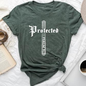 Christian Faith Based Bible Quote Protected By God Psalm 91 Bella Canvas T-shirt - Thegiftio UK