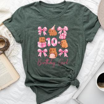 Coquette 10Th Birthday Girl Cute Capybara Bow 10 Year Old Bella Canvas T-shirt - Thegiftio UK