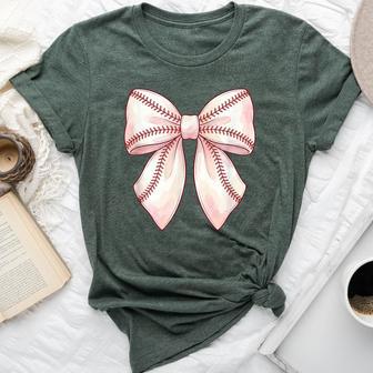 Cute Baseball Coquette Bow Girls Bella Canvas T-shirt - Thegiftio UK