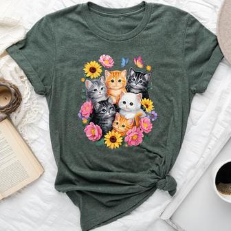 Cute Cats Flower Floral Kitten Bella Canvas T-shirt - Thegiftio UK