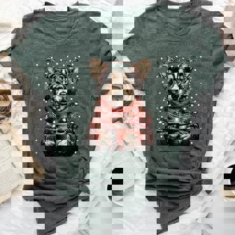 Cute Corgi In Glasses Christmas Lights Coffee Winter Dog Bella Canvas T-shirt | Mazezy