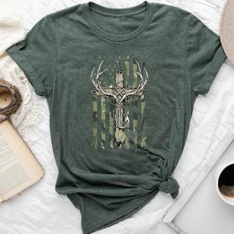 Deer Antlers Fishing Hook Christian Cross Camo Flag Boys Bella Canvas T-shirt | Mazezy