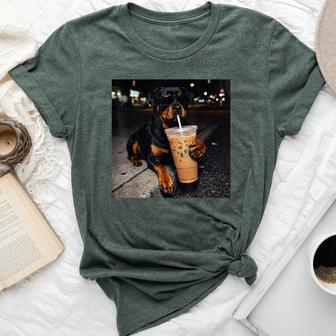 Dog Rottweiler Drinking Iced Coffee Animal Meme Bella Canvas T-shirt - Thegiftio UK