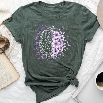 Epilepsy Awareness Floral Brain Purple Ribbon Warrior Women Bella Canvas T-shirt - Thegiftio UK