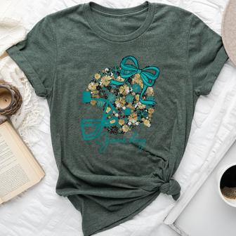 Floral Football Game Day Girly Team Spirit Black Teal & Gold Bella Canvas T-shirt - Thegiftio UK