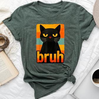 Retro Bruh Black Cat Meme Graphic For Boys Girls Bella Canvas T-shirt - Thegiftio UK