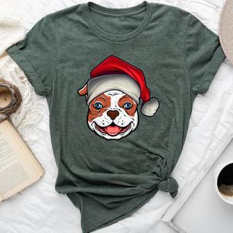 Santa Hat Xmas Pajamas American Bulldog Dog Christmas Bella Canvas T-shirt | Mazezy