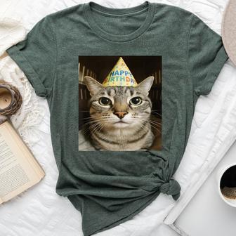 Staring Meme Cat Birthday Greeting Adults Boys Girls Bella Canvas T-shirt - Thegiftio UK
