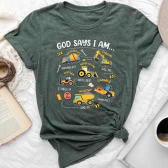 God Says I Am Christian Bible Verses Boys Construction Truck Bella Canvas T-shirt - Thegiftio UK