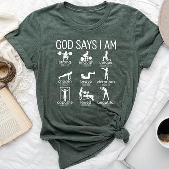 God Says I Am Christian Workout Gym Men Bella Canvas T-shirt | Mazezy