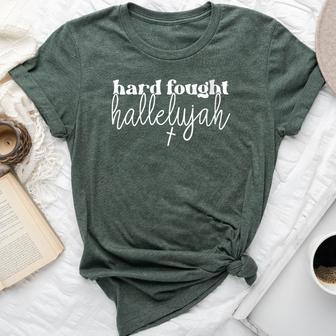 Hard Fought Hallelujah Religious Christian Bible Verse Bella Canvas T-shirt - Thegiftio UK