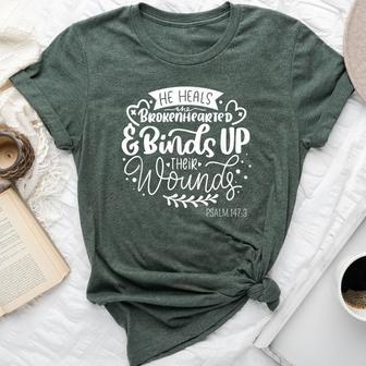 He Heals The Brokenhearted Christian Psalm 147 Bible Verse Bella Canvas T-shirt - Thegiftio UK