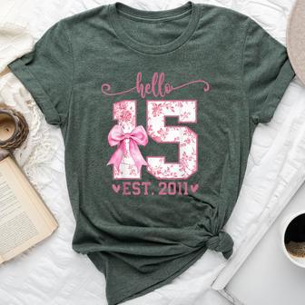 Hello Fifn Est 2011 15Th Birthday Coquette 15 Year Girl Bella Canvas T-shirt - Thegiftio UK