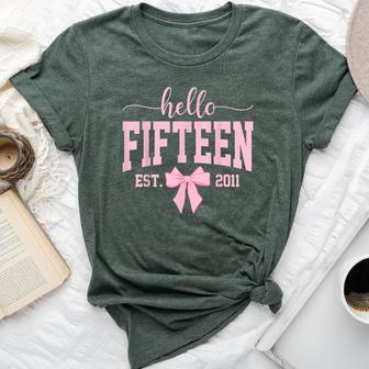 Hello Fifn Est 2011 Coquette Bow 15Th Birthday Girl Bella Canvas T-shirt - Thegiftio UK