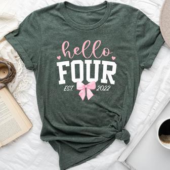 Hello Four Est 2022 4Th Birthday Girl Turning 4 Bella Canvas T-shirt - Thegiftio UK