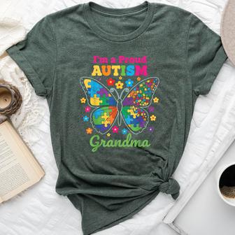 I'm A Proud Grandma Autism Awareness Flowers Butterfly Bella Canvas T-shirt - Thegiftio UK