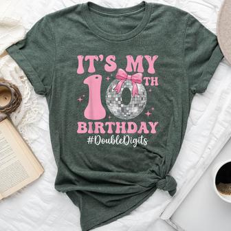 It's My 10Th Birthday Girl Double Digits Bow Disco Ball Bella Canvas T-shirt - Thegiftio UK