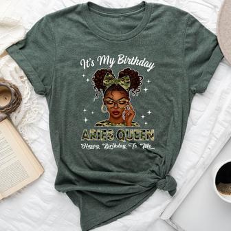 It's My Birthday Aries Queen Camo Bow Afro Black Girl Bella Canvas T-shirt - Thegiftio