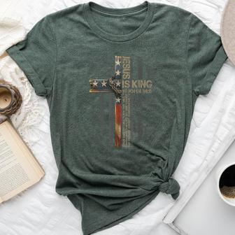 Jesus Is King American Flag Christian Cross Faith Vintage Bella Canvas T-shirt - Thegiftio UK