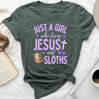 Just A Girl Who Loves Jesus And Sloths Christian Cute Bella Canvas T-shirt - Thegiftio UK