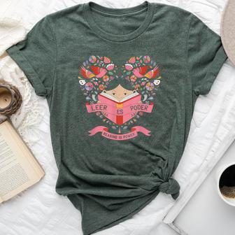 Leer Es Poder Mexico Reading Floral Hispanic Heritage Bella Canvas T-shirt - Thegiftio UK