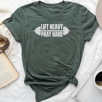 Lift Heavy Pray Hard Barbell Christian Weight Lifter Gym Bella Canvas T-shirt - Thegiftio UK