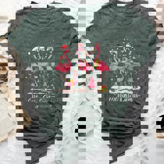 Merry Christmas Flamingo Santa Hat Lights Snow Bella Canvas T-shirt | Mazezy