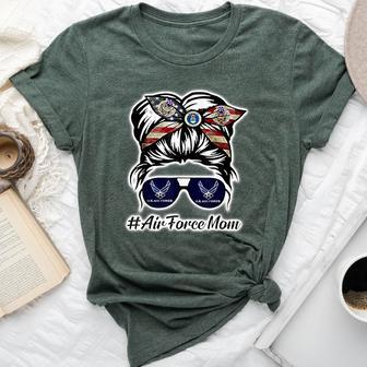 Messy Bun Air Force Mom Military Usaf Family Outfits Bella Canvas T-shirt - Thegiftio UK