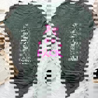 Messy Bun Skull Breast Cancer Awareness Fuck-Cancer Usa Flag Bella Canvas T-shirt - Thegiftio