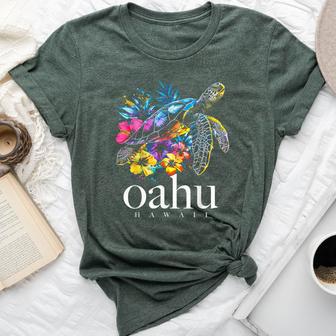 Oahu Hawaii Sea Turtle Hawaiian Surfer Souvenir Bella Canvas T-shirt - Thegiftio UK