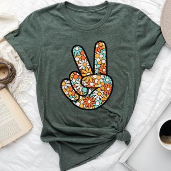 Peace Hand Sign Hippie Flower Groovy 60S 70S Party Outfit Bella Canvas T-shirt - Thegiftio UK