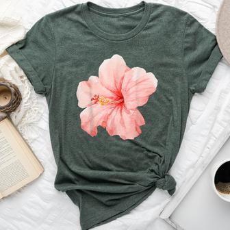 Pink Hibiscus Flower Cute Girly Summer Beach Bella Canvas T-shirt - Thegiftio UK