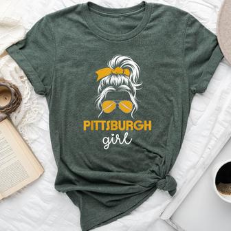 Pittsburgh Girl Messy Bun Love Pittsburgh Pennsylvania Bella Canvas T-shirt - Thegiftio UK