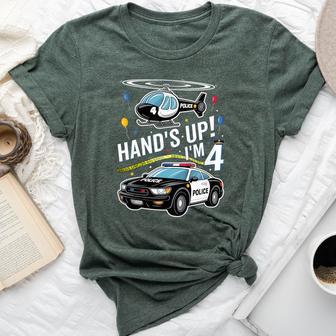 Police 4Th Birthday Boy Girl 4 Year Old Policeman Police Car Bella Canvas T-shirt - Thegiftio UK