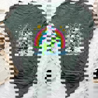 Rainbow Unicorn Riding T Rex Dinosaur Boys Girls Women Bella Canvas T-shirt | Seseable FR