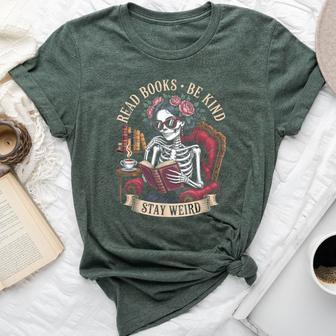 Read Books Be Kind Stay Weird Skeleton Girl Reading Goth Bella Canvas T-shirt - Thegiftio UK