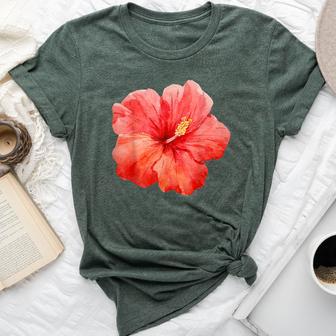 Red Hibiscus Flower Summer Bella Canvas T-shirt - Thegiftio UK