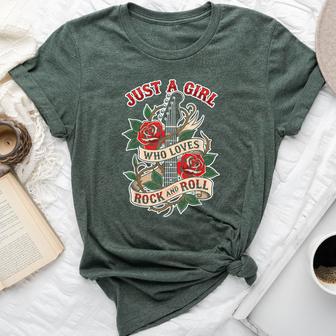 Rock N Roll Just A Girl Who Loves Rock And Roll Music Fan Bella Canvas T-shirt - Thegiftio UK