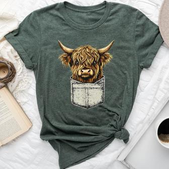 Scottish Highland Cow Messy Bun Scottish Highlander Cow Bella Canvas T-shirt | Mazezy