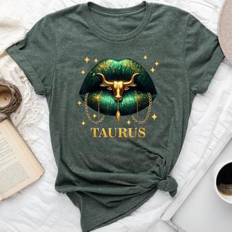 Taurus Queen Girl Zodiac Sign Horoscope Birthday Lips Bella Canvas T-shirt | Mazezy