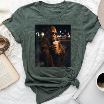 Urban Bigfoot Drinking Iced Coffee Sasquatch Animal Bella Canvas T-shirt - Thegiftio UK
