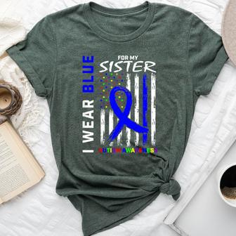 I Wear Blue For My Sister Autism Awareness Month Flag Bella Canvas T-shirt - Thegiftio UK