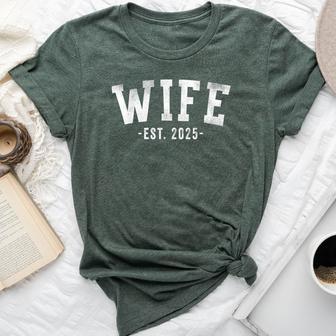 Wife Est 2025 Just Married Honeymoon Classic Bold Font Bella Canvas T-shirt | Mazezy
