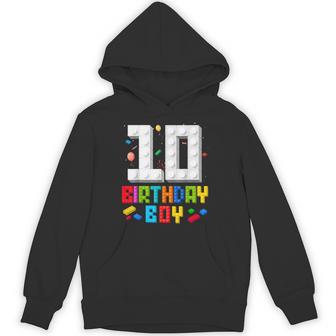 10Th Birthday Boy Master Builder 10 Years Old Building Block Hoodie - Thegiftio